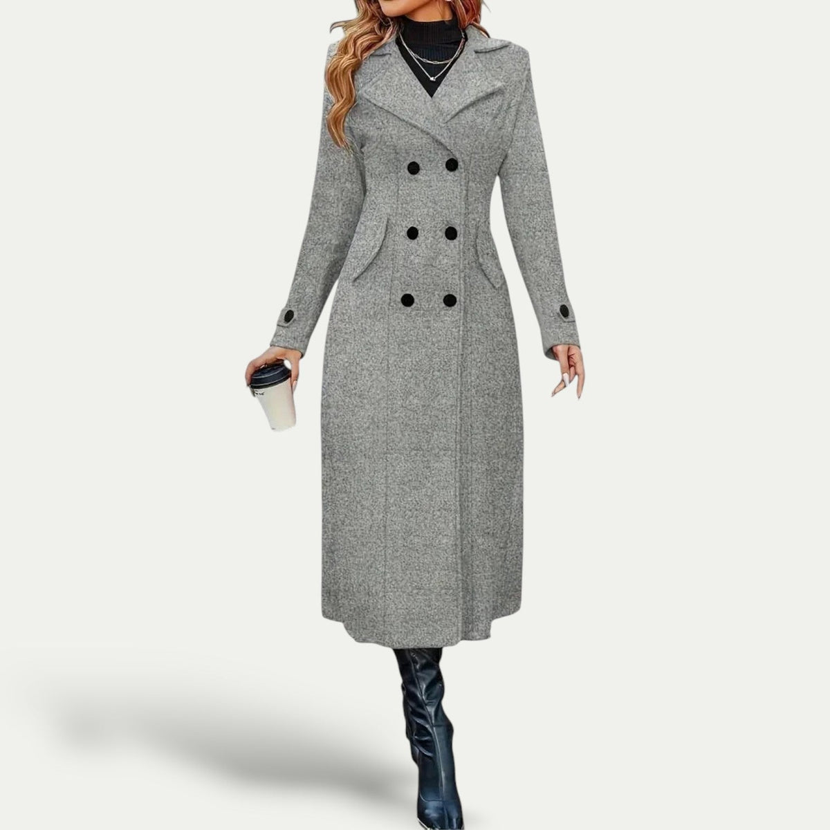 Women’s Elegant Double-Breasted Maxi Coat