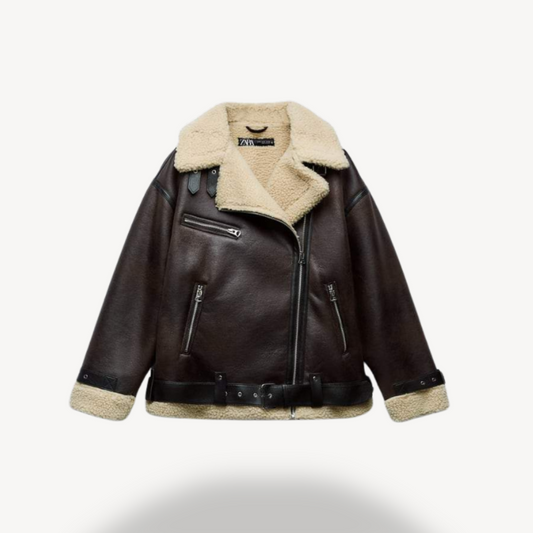 Women’s Faux Shearling Aviator Jacket Brown