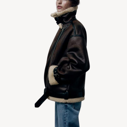 Women’s Faux Shearling Aviator Jacket Brown