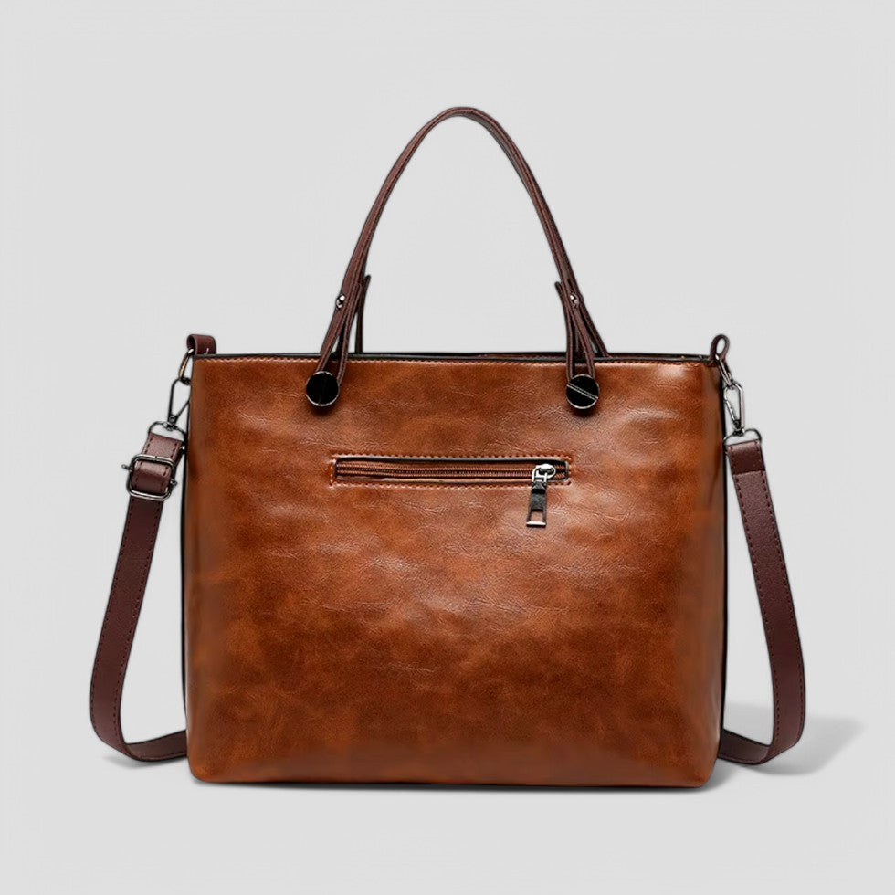 Women’s Leather Handbag Multi-Pocket Shoulder Bag Vintage Style
