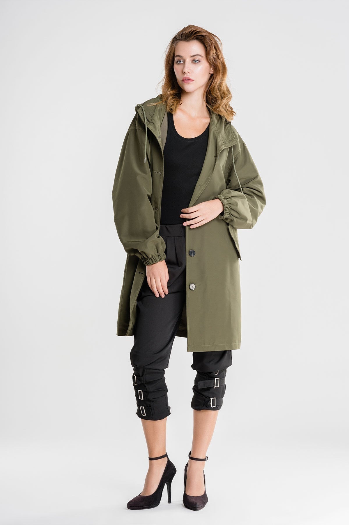 Women’s A-Line Hooded Mid-Thigh Raincoat