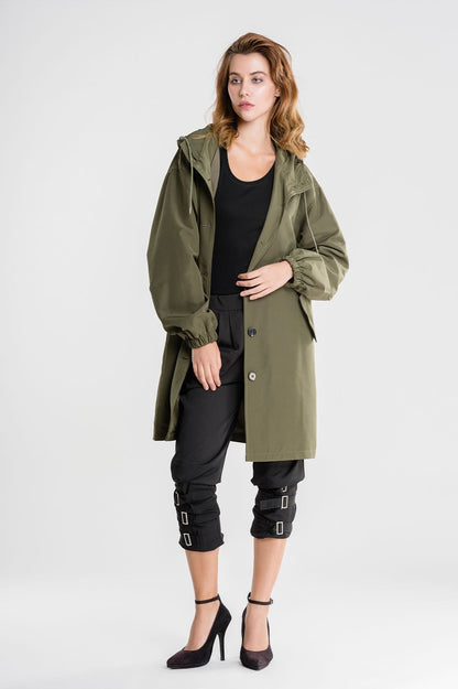 Women’s A-Line Hooded Mid-Thigh Raincoat