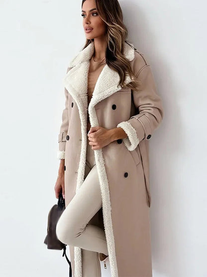 Women’s Shearling-Style Double-Breasted Trench Coat
