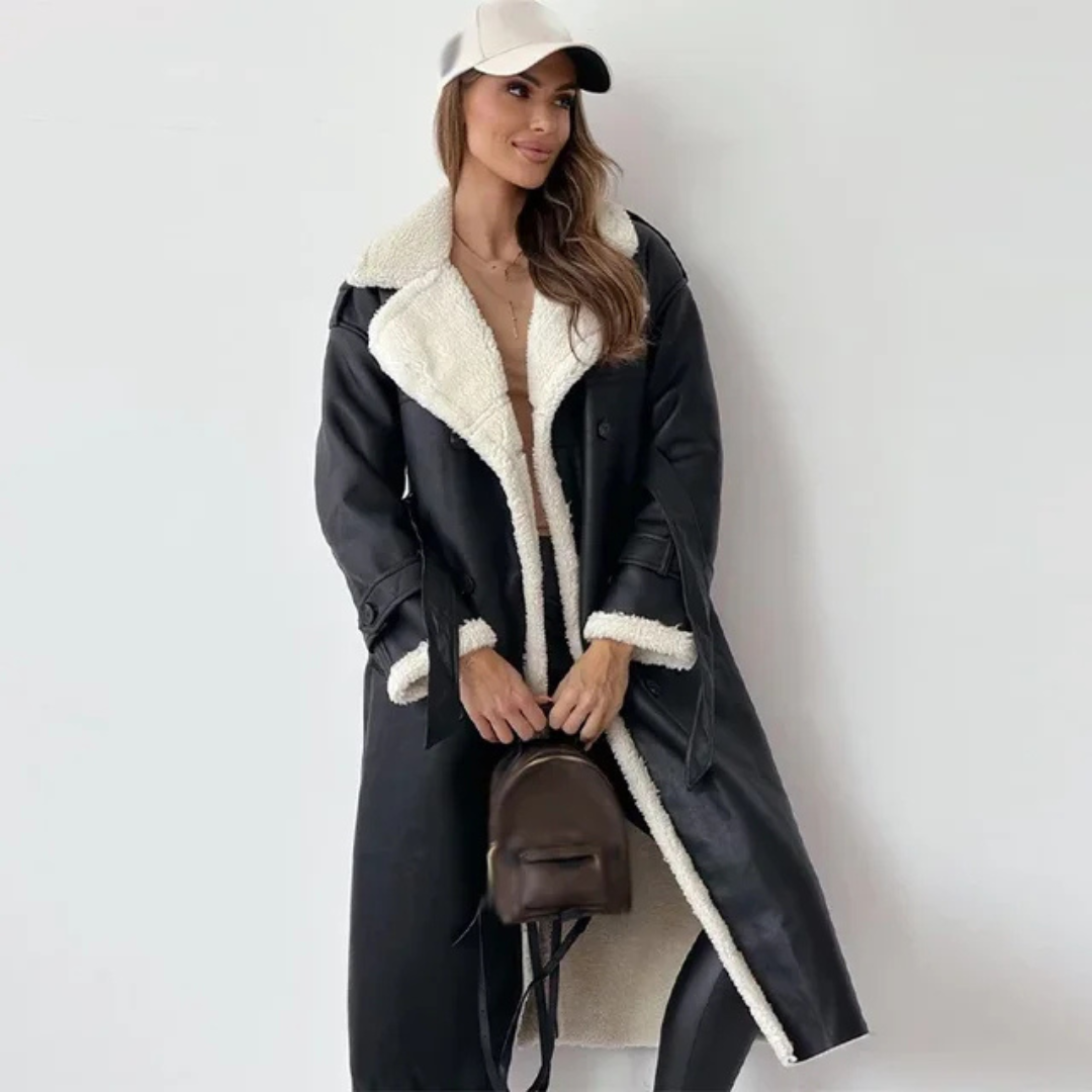Women’s Shearling-Style Double-Breasted Trench Coat