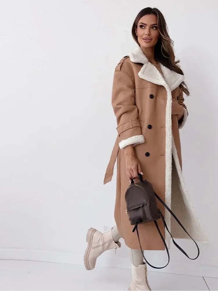 Women’s Shearling-Style Double-Breasted Trench Coat