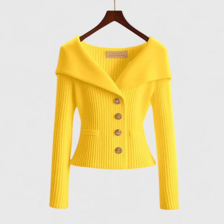 Women’s Off-Shoulder Ribbed Button Cardigan