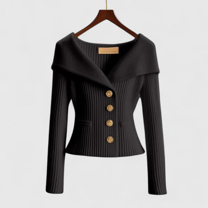 Women’s Off-Shoulder Ribbed Button Cardigan