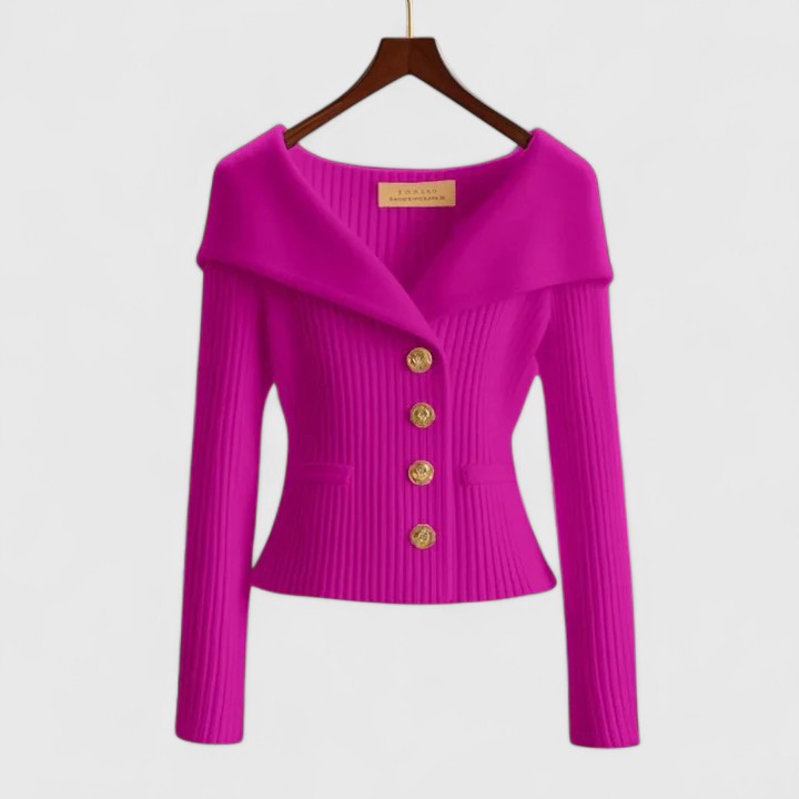 Women’s Off-Shoulder Ribbed Button Cardigan