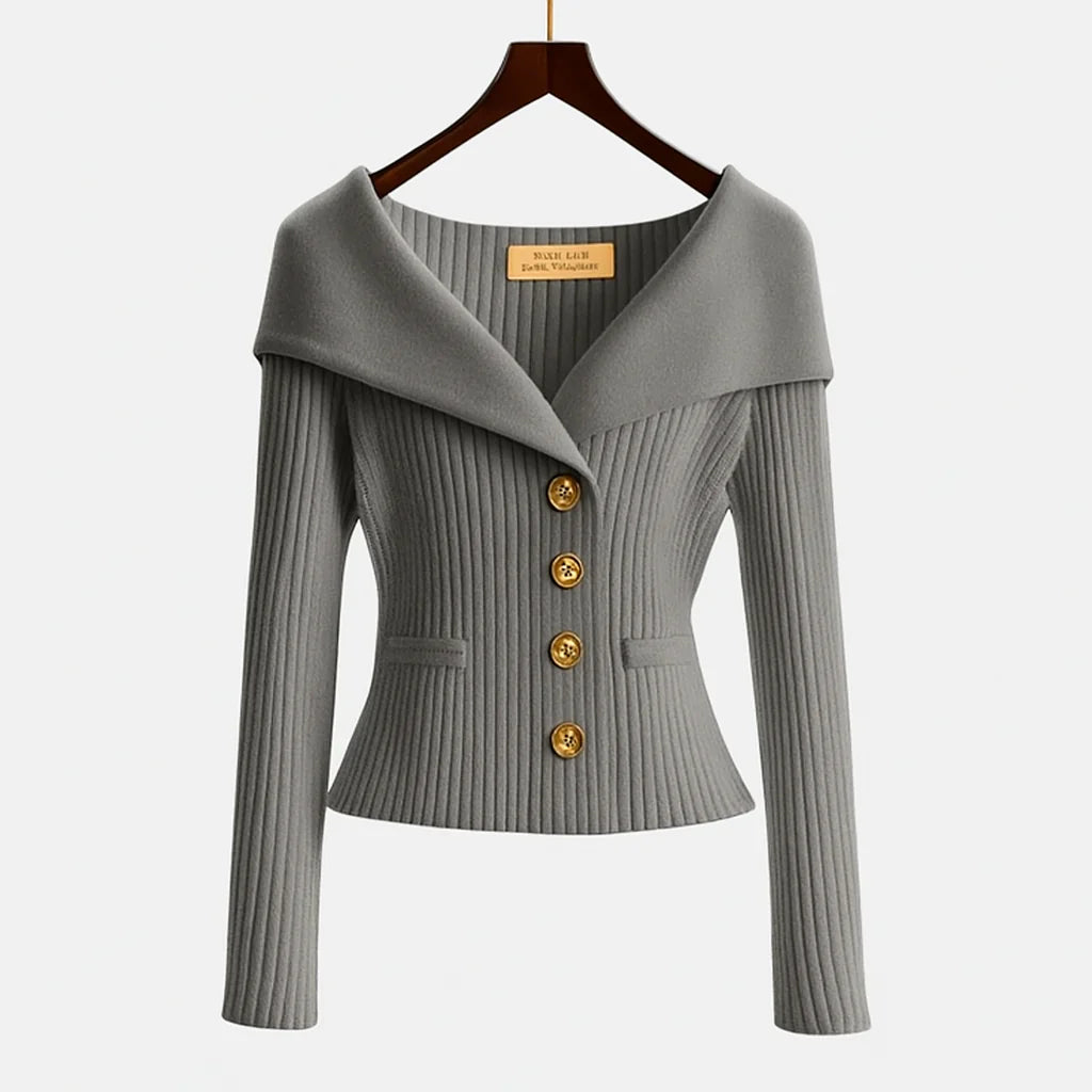 Women’s Off-Shoulder Ribbed Button Cardigan