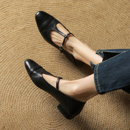 Women’s British Style T-Strap Leather Flats