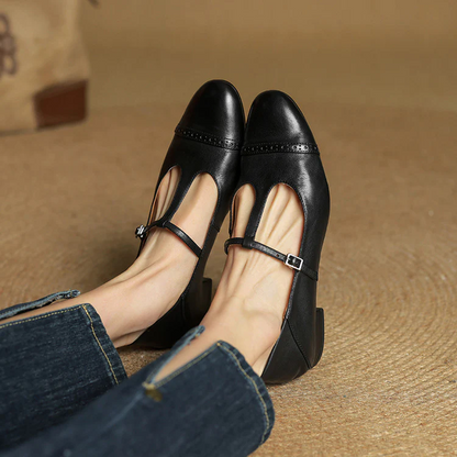 Women’s British Style T-Strap Leather Flats