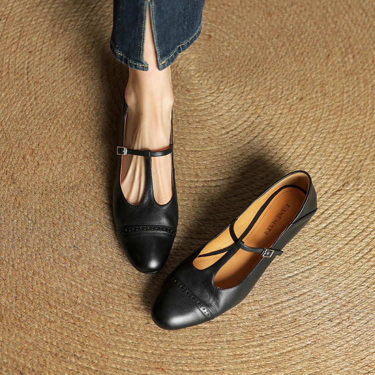 Women’s British Style T-Strap Leather Flats