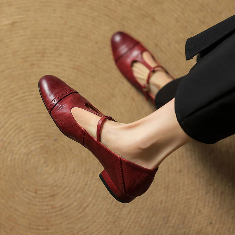 Women’s British Style T-Strap Leather Flats