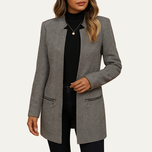Women’s Herringbone Long-Line Open-Front Jacket