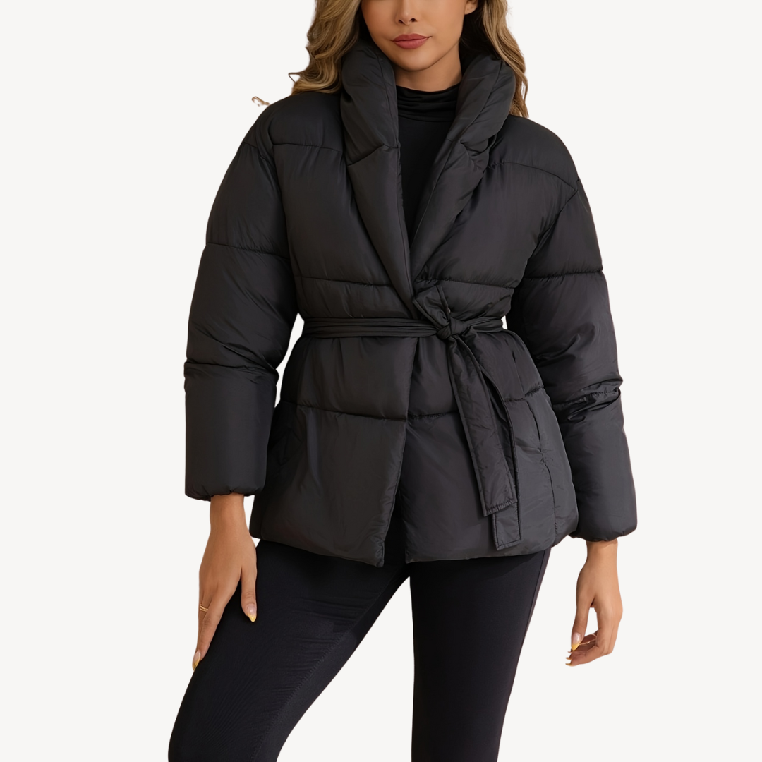 Women’s Belted Black Puffer Jacket