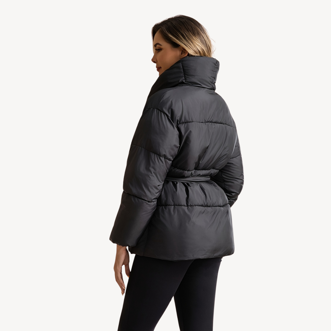 Women’s Belted Black Puffer Jacket