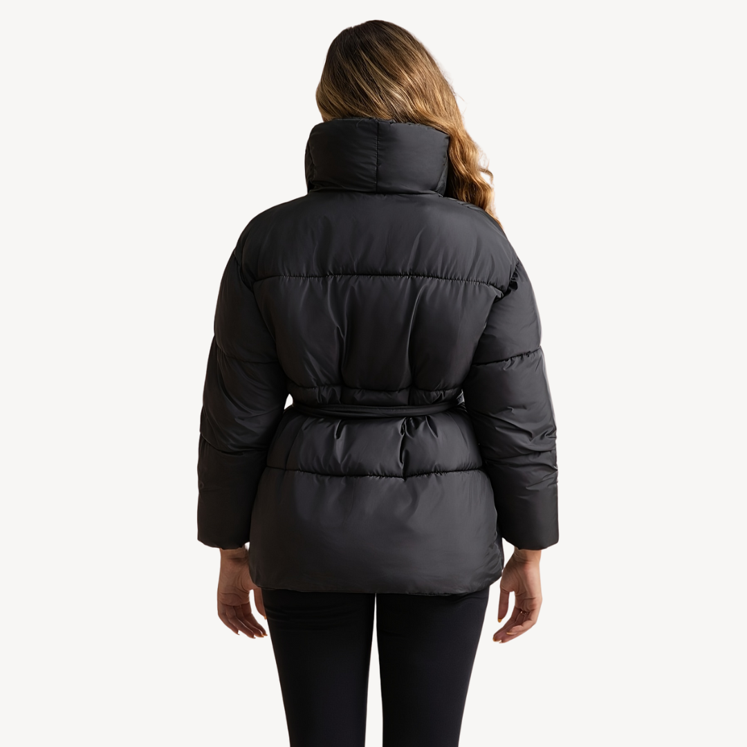Women’s Belted Black Puffer Jacket
