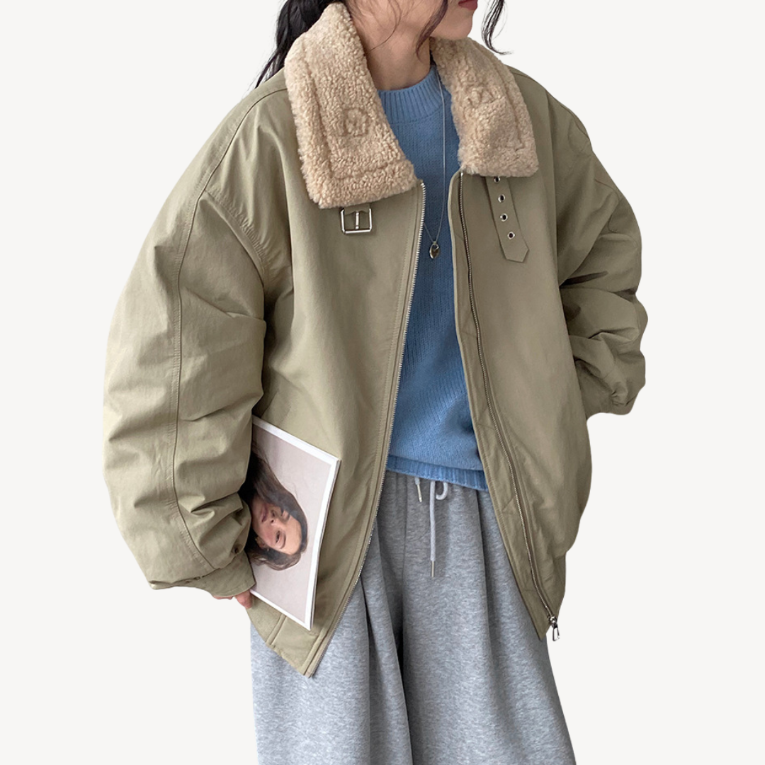 Women’s Cozy Winter Jacket with Shearling Collar