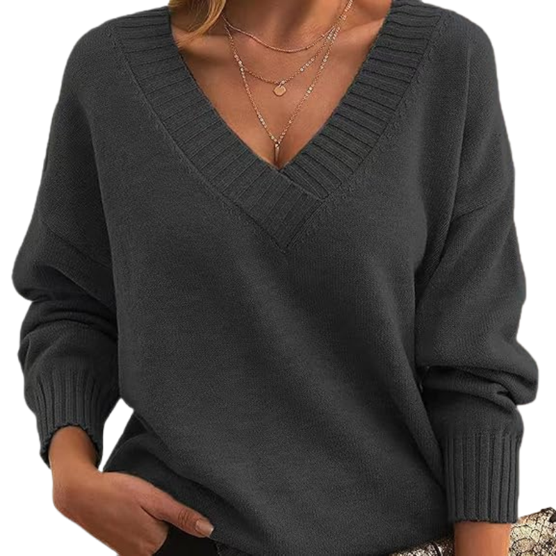 Women’s Relaxed Deep V-Neck Knit Sweater