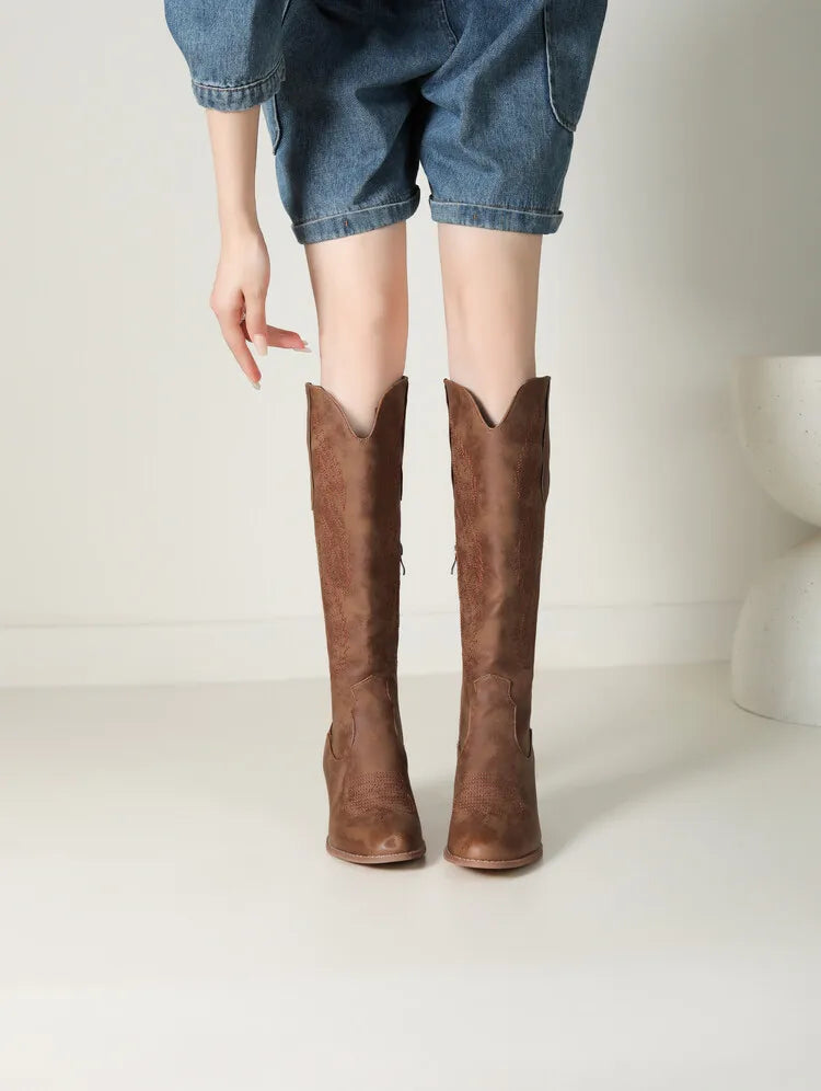 Women’s Faux Leather Knee-High Cowboy Boots