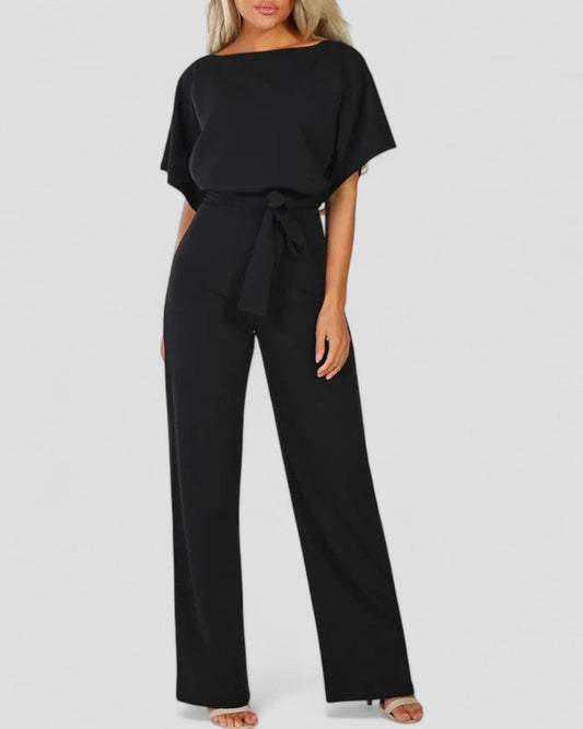Women's Wide Leg Jumpsuit with Tie Waist Detail