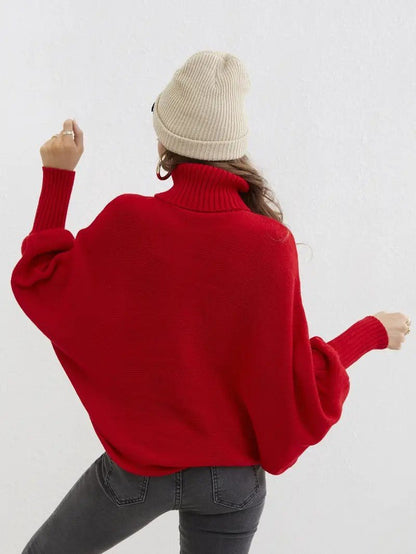 Women’s Merry Lettered Turtleneck Balloon Sleeve Sweater