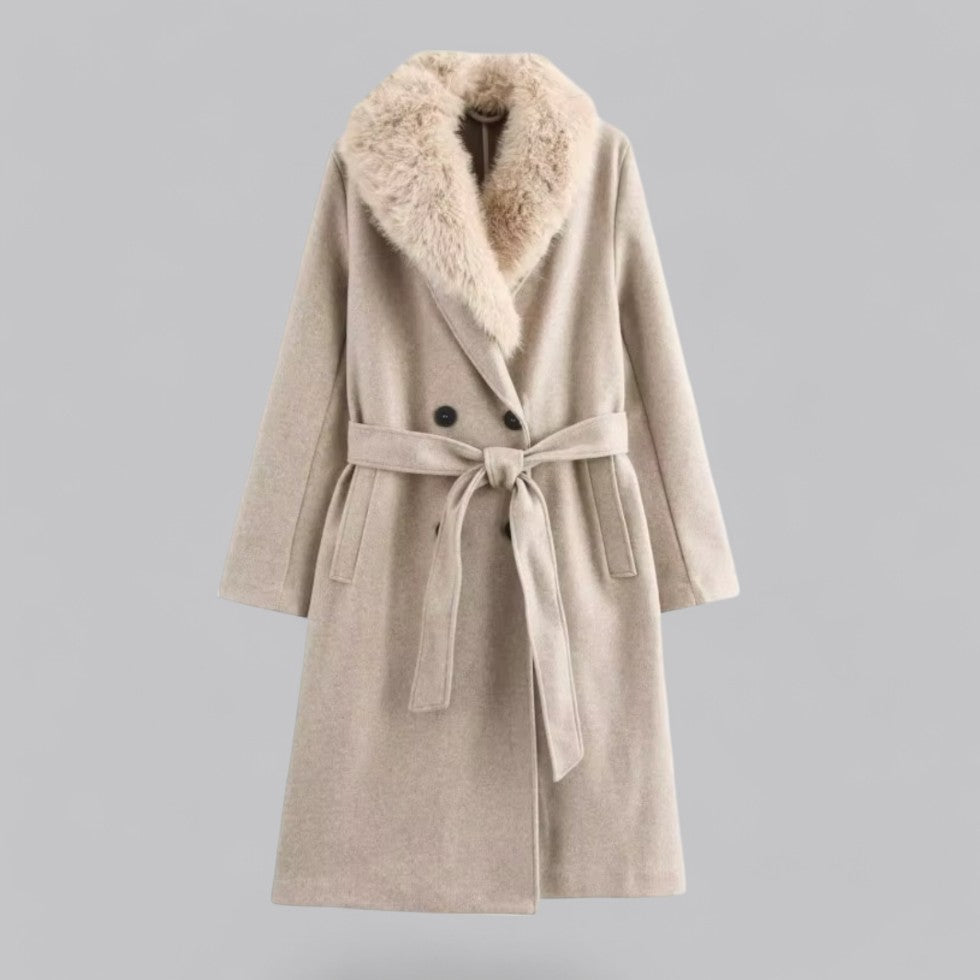 Wool Trench Coat With Fur For Women