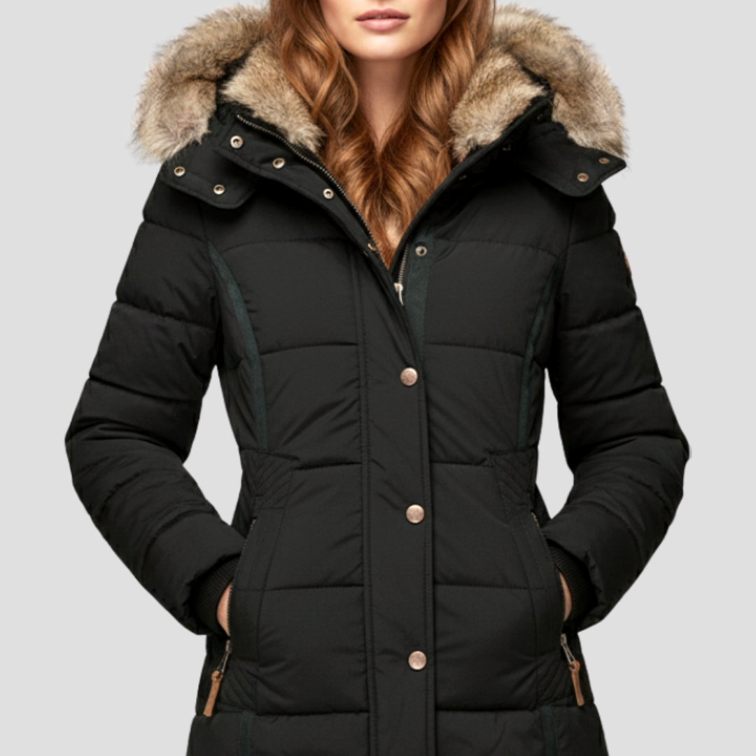 Women’s Quilted Down Puffer Jacket with Cinched Waist