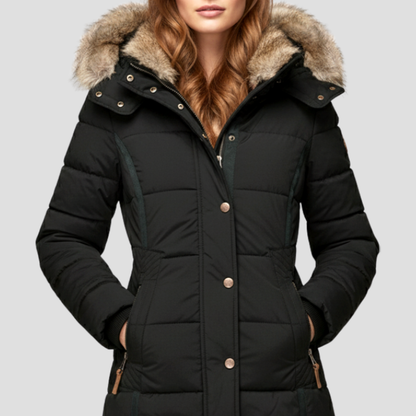 Women’s Quilted Down Puffer Jacket with Cinched Waist