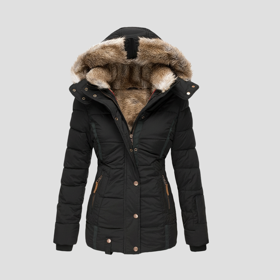 Women’s Quilted Down Puffer Jacket with Cinched Waist