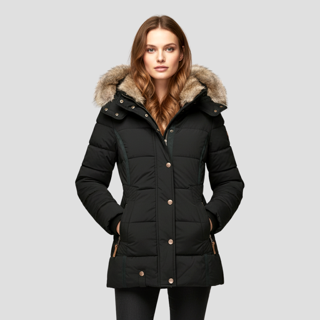 Women’s Quilted Down Puffer Jacket with Cinched Waist