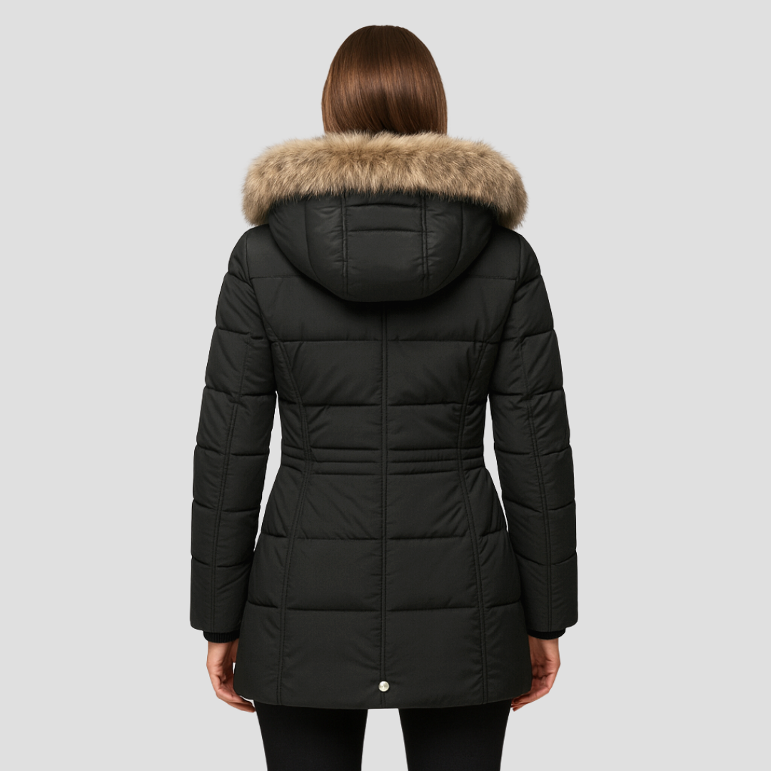 Women’s Quilted Down Puffer Jacket with Cinched Waist