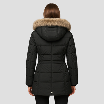 Women’s Quilted Down Puffer Jacket with Cinched Waist