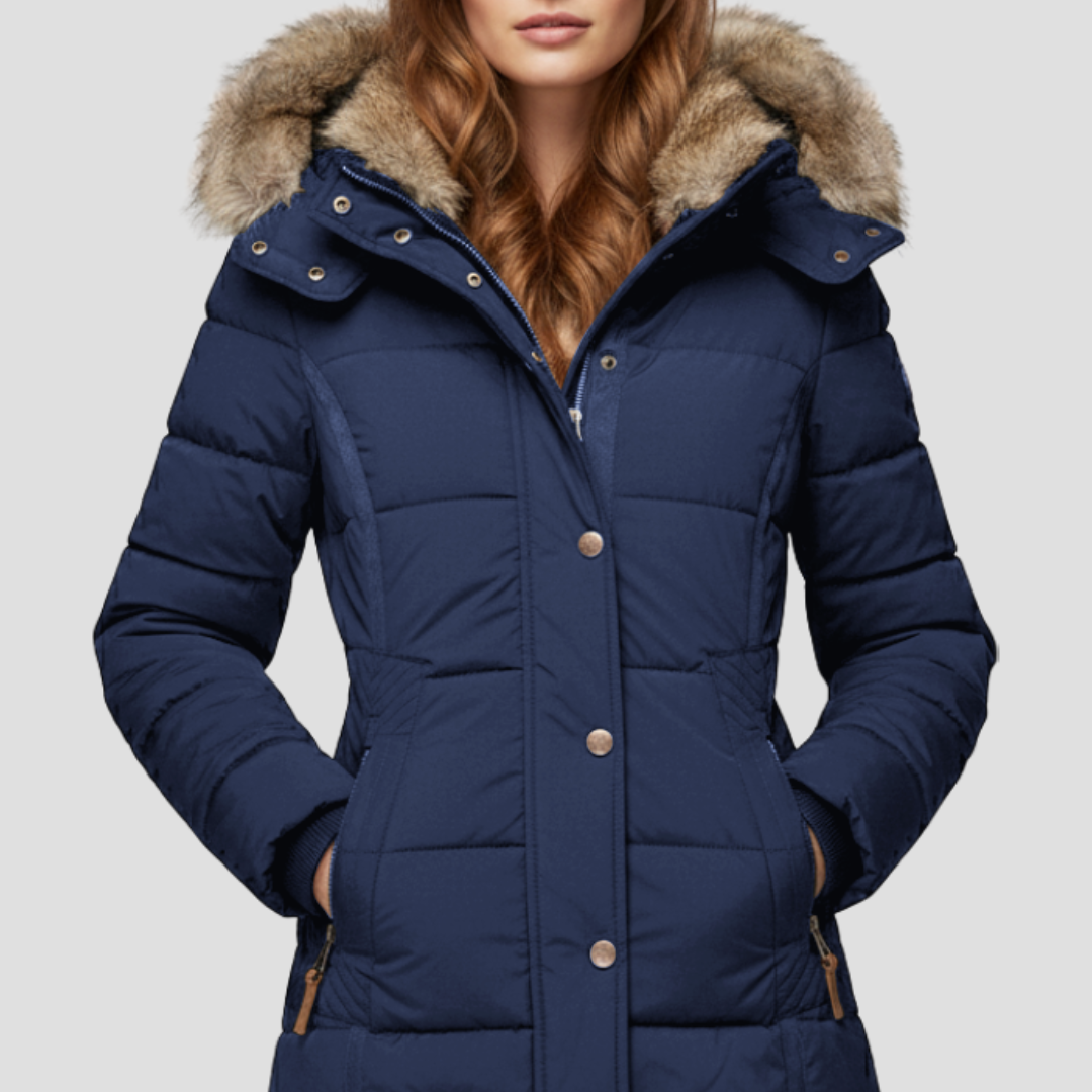 Women’s Quilted Down Puffer Jacket with Cinched Waist