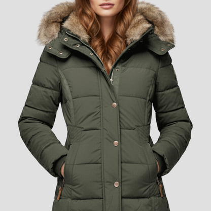Women’s Quilted Down Puffer Jacket with Cinched Waist