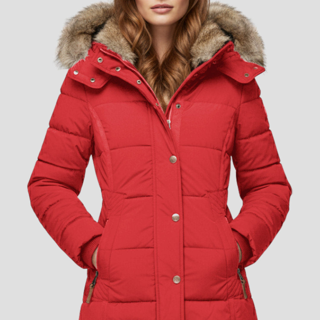 Women’s Quilted Down Puffer Jacket with Cinched Waist