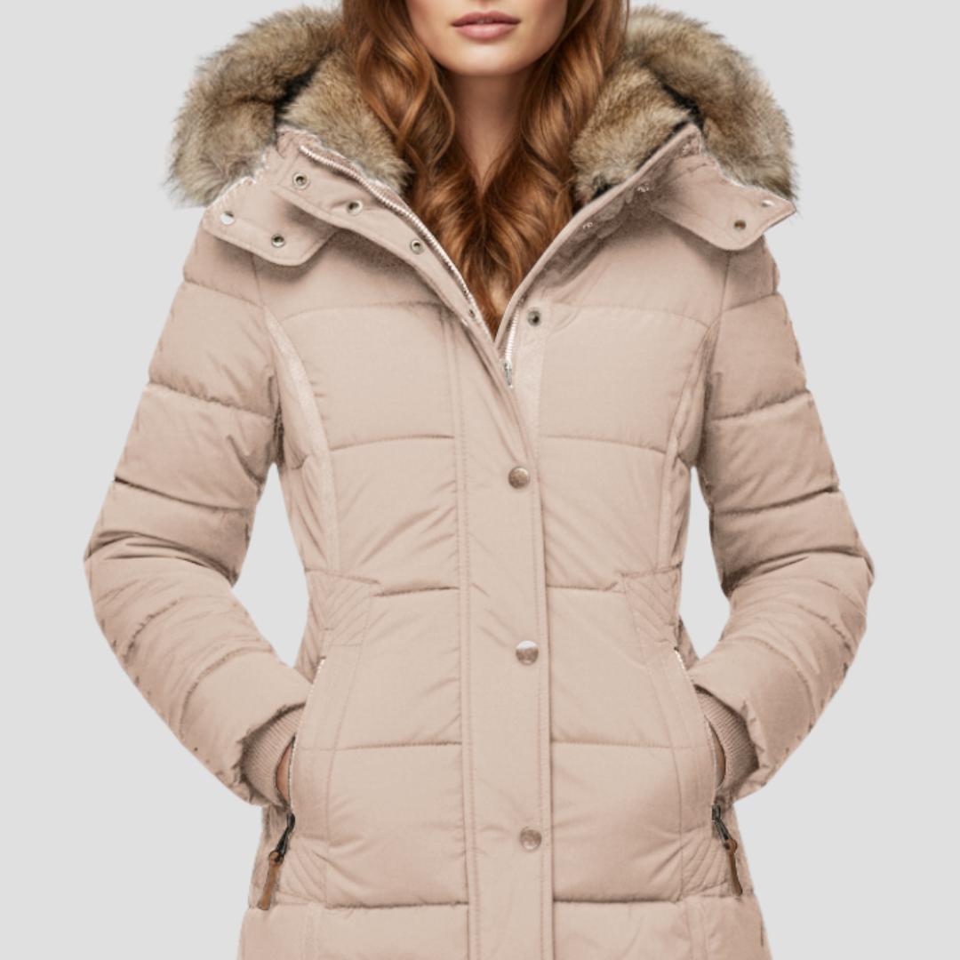 Women’s Quilted Down Puffer Jacket with Cinched Waist