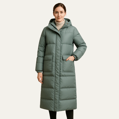 Women’s Long Quilted Puffer Coat with Hood