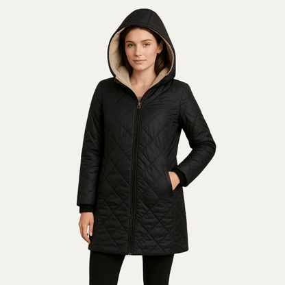 Women’s Long Quilted Sherpa Lined Hooded Coat